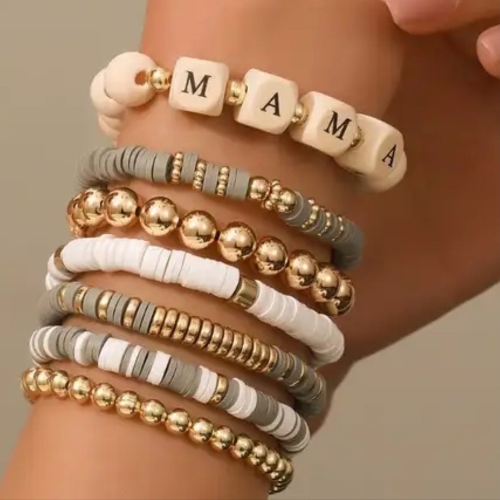 Mama Stacked 7pc Beaded Bracelet Set